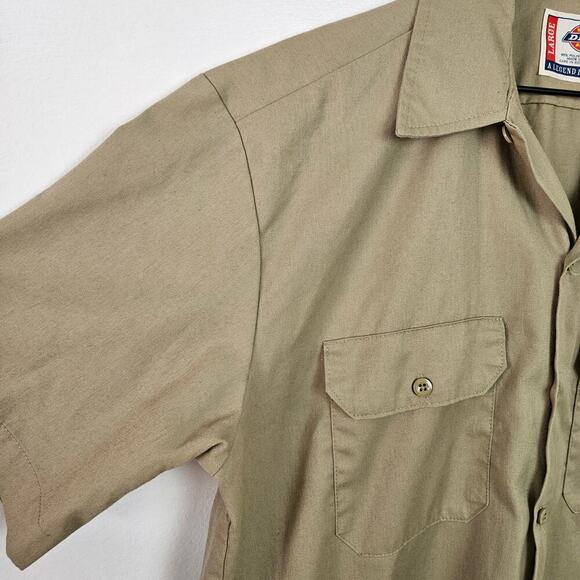 Dickies Pest Control Embroidered Work Shirt L Tan Short Sleeve Ralphie Pocket - Picture 3 of 7